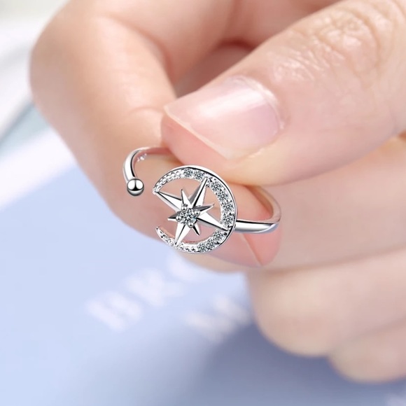 ✨ Silver S925 BOHO Adjustable Star Moon Ring ✨ - Picture 3 of 4
